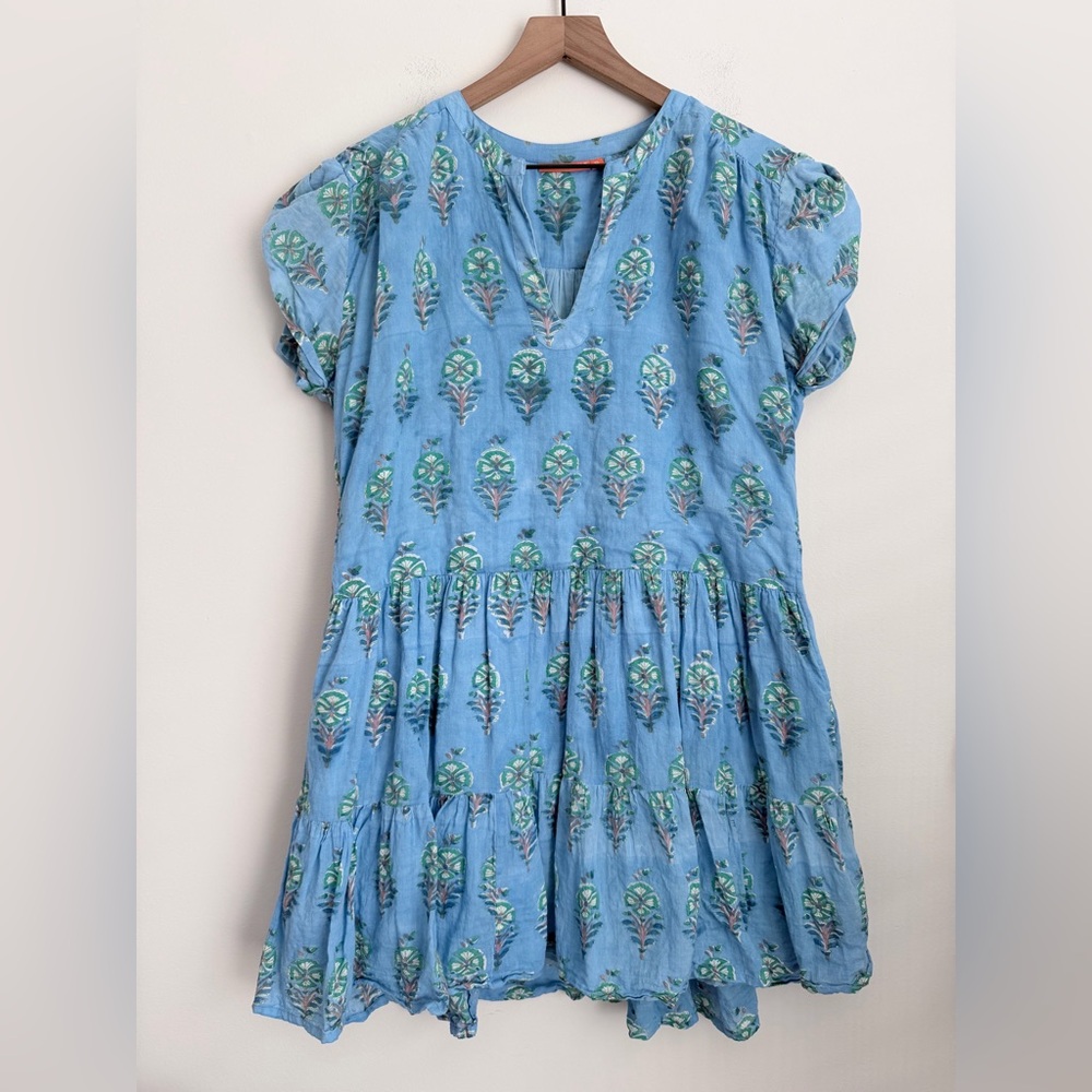 Oliphant Light Blue Floral Tiered Mini Dress